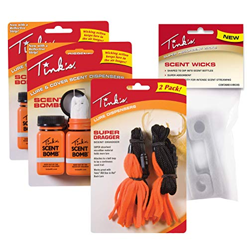 TINK'S Scent Lure Value Pack | Scent Dispensing Lures & Cover Scents, Hunting Accessories Variety Pack Includes (2) Scent Bombs, (1) Scent Dragger & (1) Scent Wicks, Use Doe Estrus