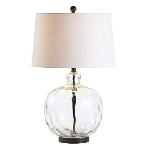 JONATHAN Y JYL1067A Rae 26.5" Glass/Metal LED Table Lamp Cottage French Country Rustic Bedside Desk Nightstand Lamp for Bedroom Living Room Office College Bookcase LED Bulb Included, Clear/Black