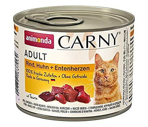 🔥 STARKER PREIS (-52%) animonda Carny Katzen Nassfutter Rind + Huhn + Entenherzen (6 x 200g), getreidefreies Katzen Nassfutter ohne Zucker, mit frischen fleischigen Zutaten
