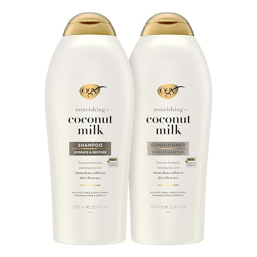 OGX Shampoo and Conditioner Set, Nourishing + Coconut Milk, 25.4 FL OZ, 2 Pack