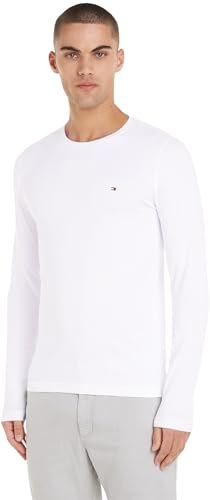 (-39%) Tommy Hilfiger Herren Langarmshirt Stretch Slim Fit Baumwolle, Weiß (White), L