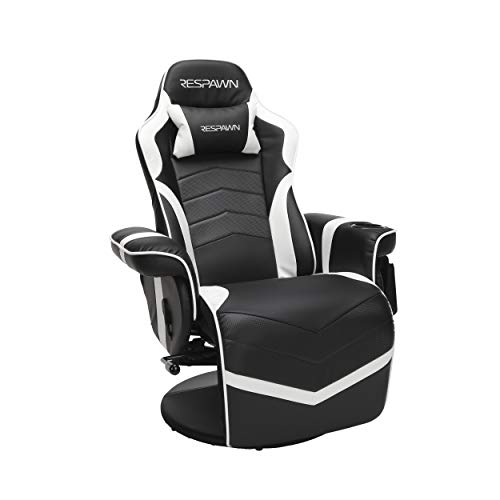 RESPAWN 900 Console Gaming Recliner with Footrest and Lumbar Support - Comfortable Ergonomic Gaming Chair with Headrest, No Wheels, Reclining, Heavy Duty, Racing Style Video Game Chairs - White