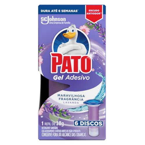 Pato Desodorizador Sanitário Gel Adesivo 1 Refil Lavanda, Limpeza Banheiro, 6 Discos