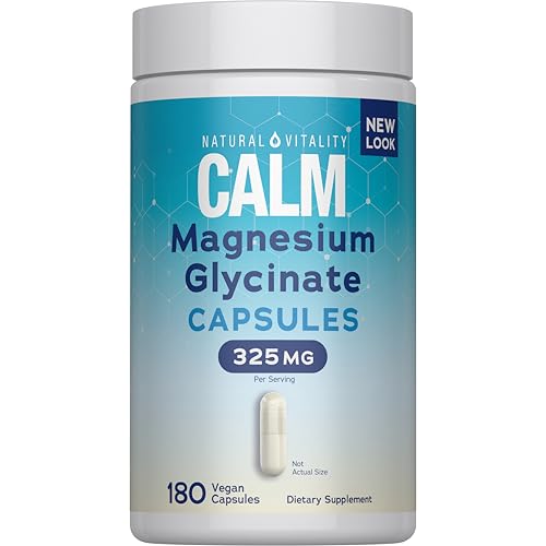 Natural Vitality Calm, Magnesium Glycinate Supports Bone, Muscle, Heart, & Nerve Health, Non-GMO, Vegan, Gluten Free 180ct