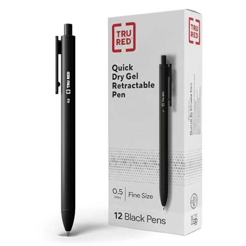 STAPLES TRU RED Retractable Quick Dry Gel Pens Fine Point 0.5mm Blk Dozen