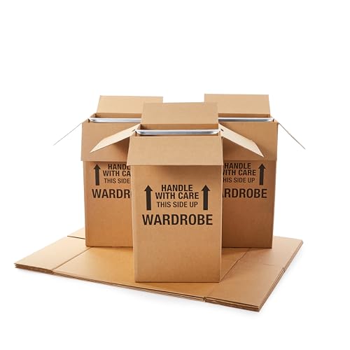 Amazon Basics Wardrobe Clothing Moving Boxes with Bar, 6 Pack, Brown, 20" x 20" x 34"