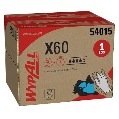 WypAll GeneralClean X60 Cloths Multi-Task Cleaning Wipes (54015), Brag Box, Strong and Absorbent Towels, White (1 Pack of 236 Sheets, 236 Sheet Total)