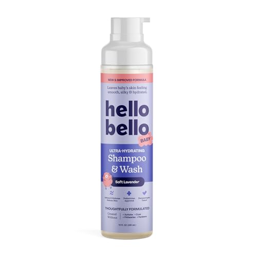Hello Bello Shampoo and Body Wash, Gentle Hypoallergenic Formula for Babies and Kids, Vegan and Cruelty-Free, Lavender, 10 fl oz