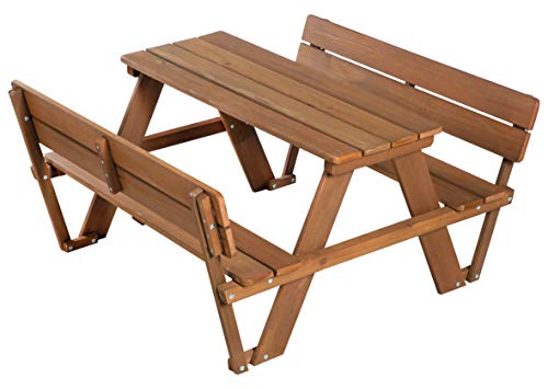 (-42%) roba Kinder Picknicktisch Outdoor+ „Picknick for 4“ mit Rückenlehne – Massivholz – Tisch und Bänke für 4 Kinder – Garten, Terrasse – Teakholz-Optik