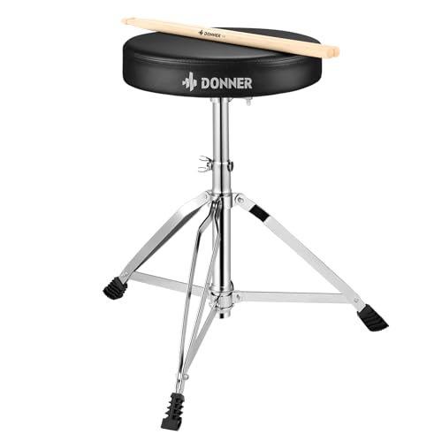 Donner Drum Throne Set, Padded Seat Height Adjustable Drum Stools, 5A Drumsticks Included, Multiple Iterations, Trusted Choice for Drummers