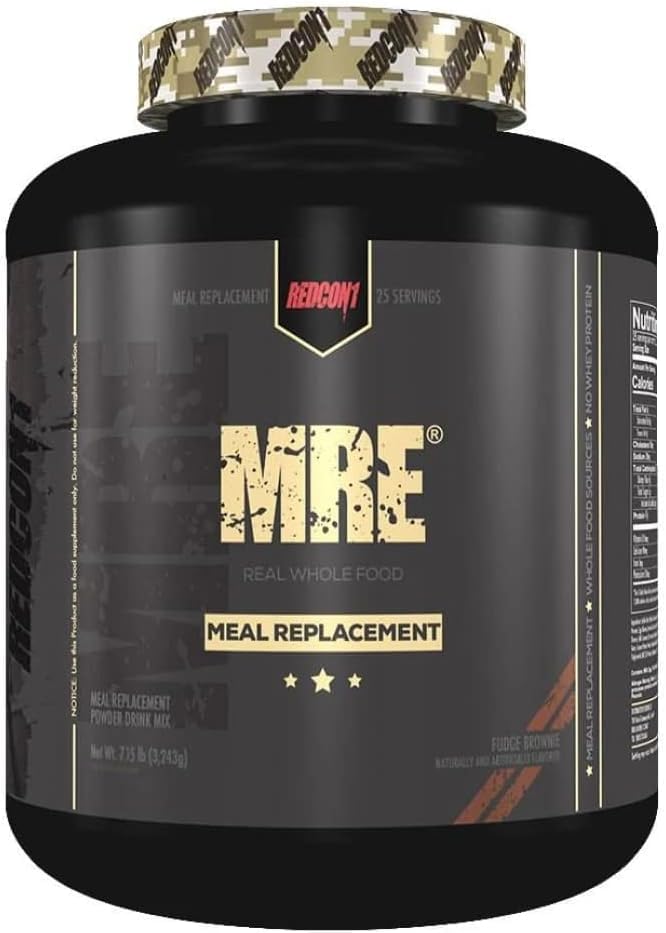 REDCON1 MRE Protein Powder, Fudge Brownie - Meal Replacement Protein Blend Made with MCT Oil & Whole Foods - Protein with Natural Ingredients to Aid in Muscle Recovery (25 Servings)