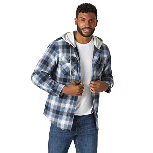 Long Sleeve Quilted Lined Flannel Shirt Jacket With Hood, Vintage Night, Large