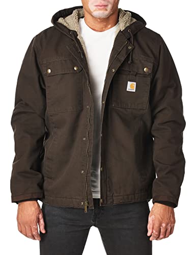 Carhartt Men's Relaxed Fit Washed Duck Sherpa-Lined Utility Jacket-Dark Brown-Large