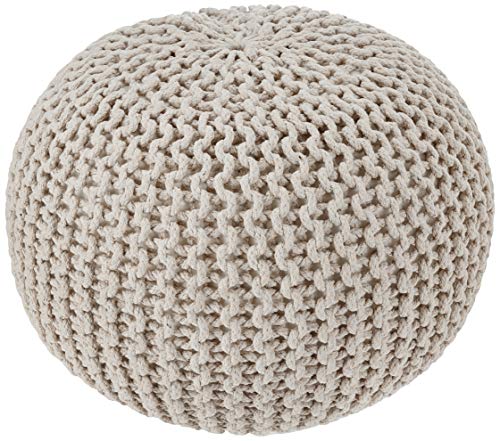 REDEARTH Round Pouf Ottoman - Cable Knitted Boho Poof - Home Décor Cord Pouffe Handmade Circular Footrest for Living Room - Bedroom - Kids Bedroom - 100% Cotton Pouf (18" x 18" x 14") - Ivory
