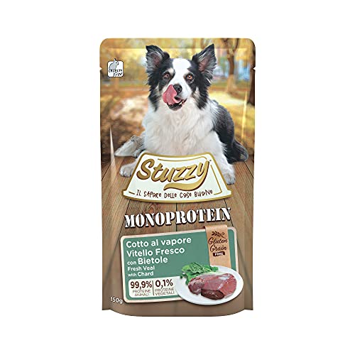 (-27%) Stuzzy, Monoprotein, Getreide- und Glutenfrei, Feuchtnahrung für Erwachsene Hunde mit frischem Kalb und Mangold in Paté - Gesamt 1,8 kg (12 Beutel à 150 g)