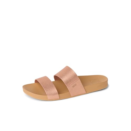 Reef Cushion Vista Womens Fashion Slide Sandal, Vegan Leather Strap, Ultra Soft Cushion Footbed, Rose Gold, 10