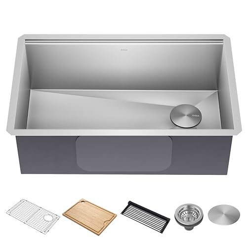 KRAUS Kore Workstation 30-inch Undermount 16 Gauge Stainless Steel Kitchen Sink, Single Bowl Kitchen Sink with Accessories, KWU110-30