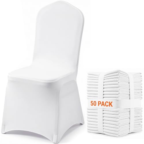VEVOR Stuhlhussen Weiß 50 Stück Stuhlüberzug Abnehmbarer Waschbarer Stuhlbezug für Schalenstühle, Stretch Stuhlhussen für Hochzeit, Party, Hotel, Rest