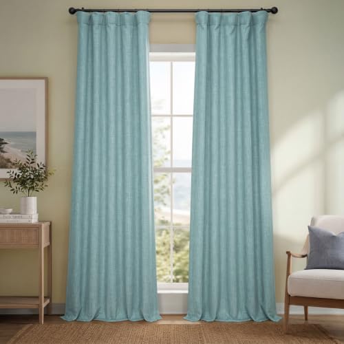 HPD Half Price Drapes Faux Linen Textured Room Darkening Curtains for Bedroom 120 Inches Long (1 Panel), 50W X 120L Curtains for Living Room Home Decor, Sea Thistle