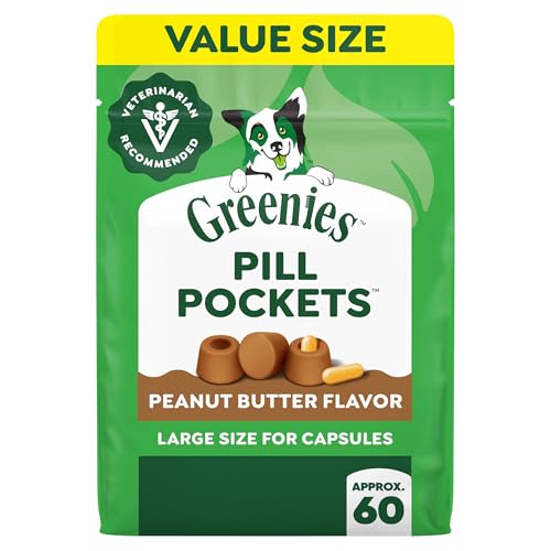 Greenies Pill Pockets for Dogs Large Size, Soft Dog Treats, with Real Peanut Butter, 15.8 oz. Pouch (60 Treats)