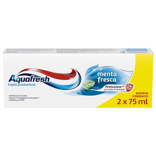 🔥 STARKER PREIS (-26%) Aquafresh Dreifacher Schutz, 3-in-1-Zahnpasta für die ganze Familie, starke Zähne, gesundes Zahnfleisch, frischer Atem, frischer Minzgeschmack, 2er Pack (2 x 75 ml)