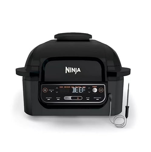 Ninja | Parrilla interior | Foodi | 5 en 1 (parrilla, freír al aire, asar, hornear y deshidratar | Se adapta a un asado de hasta 3 libras | Sistema de control de humo y piezas aptas para lavavajillas