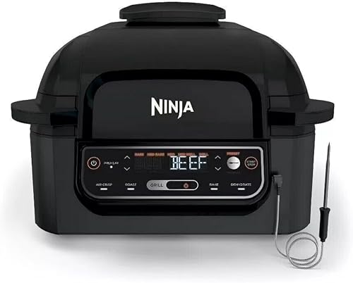 Ninja | Indoor Grill | Foodi | 5-in-1 (Grill, Air Fry, Roast, Bake, and Dehydrate | Fits up to 3lb Roast | Smoke Control System and Dishwasher Safe Parts| Black/Grey | AG301
