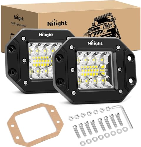 Nilight 2PCS 42W Flush Mount LED Light Pods Spot Flood Combo Backup Reverse Driving Headlamp Mount on Bumper Grille for 4x4 Offroad Truck SUV