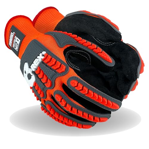 Magid Glove & Safety T-REX Impact-Resistant Gloves, 9/L, 1 Pair, Puncture Resistant, Heavy Duty Work Gloves With Grip (Orange Shell | Grey TPR | Black Sandy Nitrile Grip)
