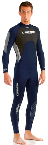 Cressi Men's Morea Man 3mm Premium Neoprene Full Length Wetsuit, Blue/Grey/Silver, XL UK
