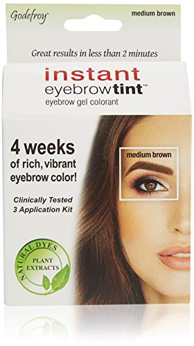 Godefroy Fast Acting Temporary Instant Brow Color, 3 Applications Per Package, Salon Quality Results, Medium Brown