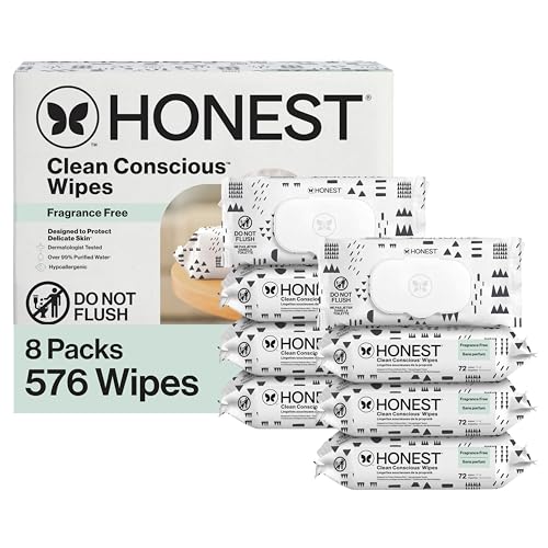 The Honest Company Clean Conscious Multi-Use Wipes | Hypoallergenic + Unscented for Sensitive Skin | Over 99% Water, Compostable, Plant Based, Baby Wipes | Pattern Play, 576 Count