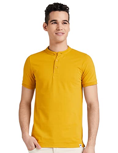Amazon Brand - Symbol Men's Cotton Rich Polo T Shirt | Mandarin Collar Tshirts | Half Sleeves | Plain - Regular Fit (Available in Plus Sizes)