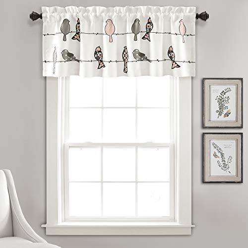Lush Decor Rowley Birds Curtain Valance (Single Panel), 52" W x 18" L, Blush & Gray