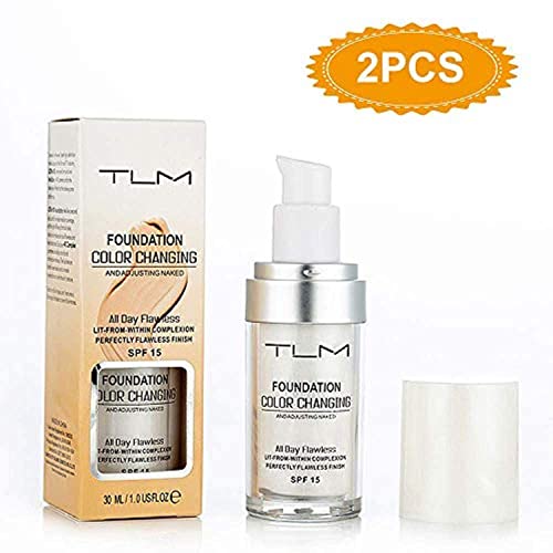 TLM Colour Changing Foundation, 2Pack Flawless Color Changing Foundation Makeup Base Moisturizing Liquid Foundation for Women, Concealer Cover, Girls SPF15, Sunscreen, Non-Greasy,Long Lasting