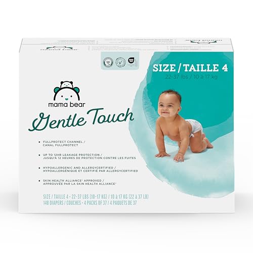 Amazon Brand - Mama Bear Gentle Touch Diapers, Size 4, 148 Count (4 packs of 37)