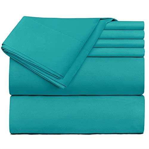 Hearth & Harbor Luxury Soft 6 Piece Bed Sheet Set Extra Deep Pocket Fitted Sheets Fits Mattress up to 21", Double Brushed Bedding, Queen, Teal