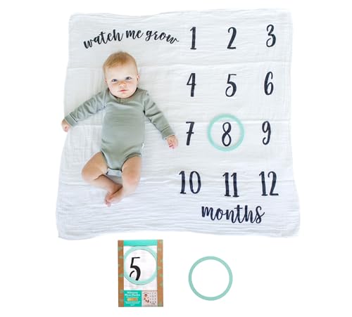 Kate & Milo Baby Monthly Milestone Blanket, Infant Milestone Markers, Newborn Photoshoot Photo Props, Baby Girl or Baby Boy Gift, Large Blanket