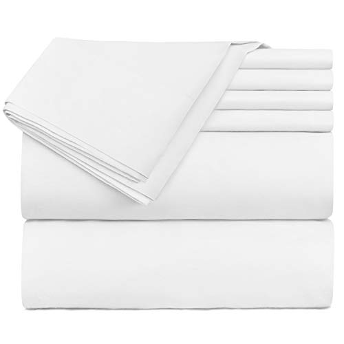 Hearth & Harbor Luxury Soft 6 Piece Bed Sheet Set Extra Deep Pocket Fitted Sheets Fits Mattress up to 21", Double Brushed Bedding, Queen, White