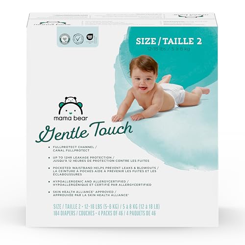 Amazon Brand - Mama Bear Gentle Touch Diapers, Size 2, 184 Count (4 packs of 46)