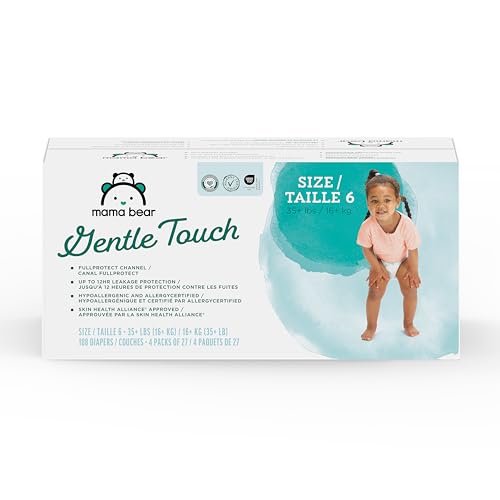 Amazon Brand - Mama Bear Gentle Touch Diapers, Size 6, 108 Count (4 packs of 27)