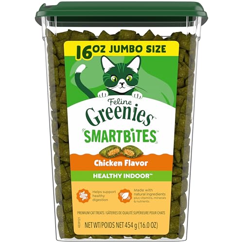 Greenies Feline Smartbites Healthy Indoor Cat Treats, Chicken Flavor, 16 oz. Tub