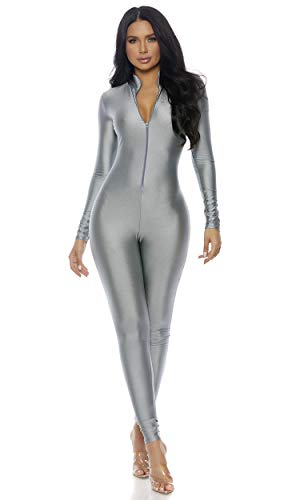 Forplay Womens Mock Neck Jumpsuit Adult Sized Costumes, Titanium, Small/Medium US