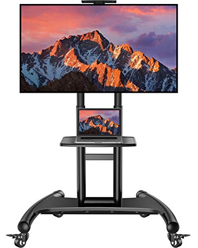 PERLESMITH Rolling TV Stand with Wheels for 32-85 Inch LCD LED 4K Flat Screen TVs, Tilt Mobile TV Cart with Shelf Holds 