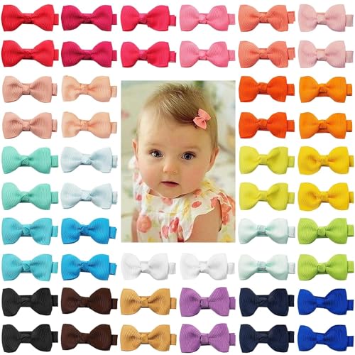 CÉLLOT Baby Hair Clips 50 Pieces 25 Colors in Pairs Baby Girls Fully Lined Bows Hair Pins Tiny 2" Hair Bows Alligator Clips for Girls Infants Toddlers