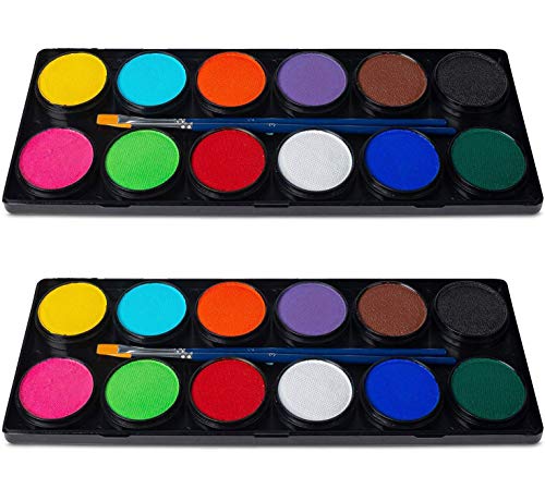 Blue Squid PRO Professional Face Painting Kit - 12 Color Palette with 2 Brushes, Face & Body Paint Kits for Adults & Kids - Safe & Washable SFX Makeup for Parties & Halloween Makeup