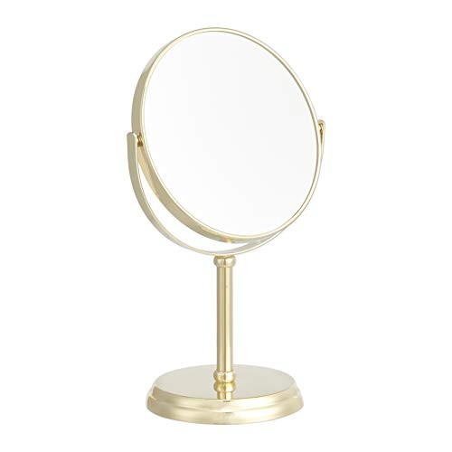 Amazon Basics Tabletop Magnifying Mount Vanity Round Mirror, 1X/5X Magnification, Iron Frame, 7.2"L x 4.92"W, 