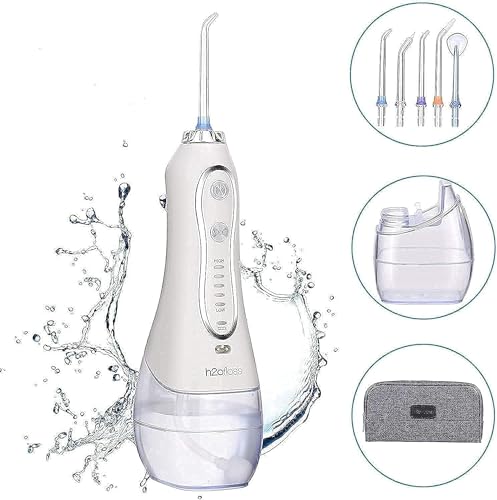 H2ofloss Water Dental Flosser Portable Dental Oral Irrigator with 5 Modes, 6 Replaceable Jet Tips, Rechargeable IPX7 Wat