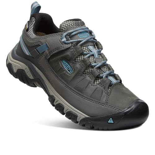 KEEN Women's Targhee 3 Low Height Waterproof Hiking Shoes, Magnet/Atlantic Blue, 8 US