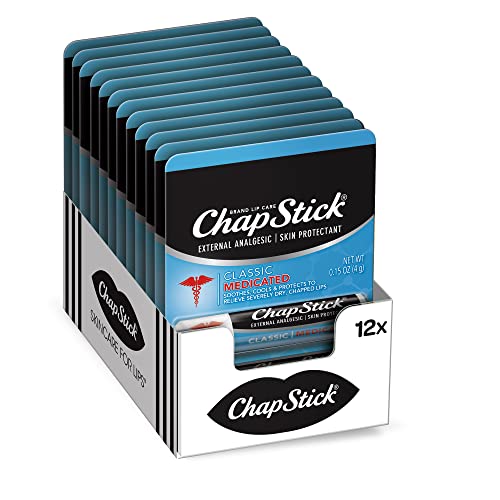 ChapStick Bulk Medicated Lip Balm 12-Pack – External Analgesic, Skin Protectant for Dry Lips & Cold Sore Pain Relief, 0.15 Oz Ea